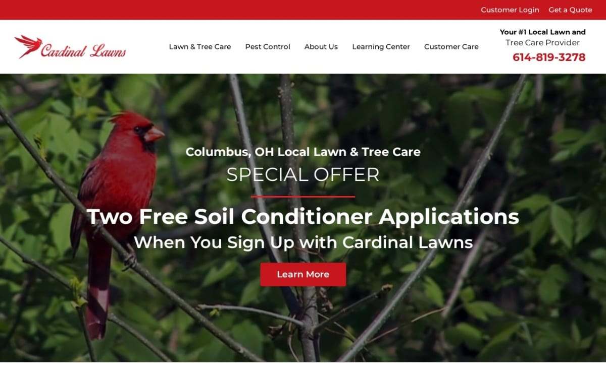 Cardinal Lawns lawn care website homepage