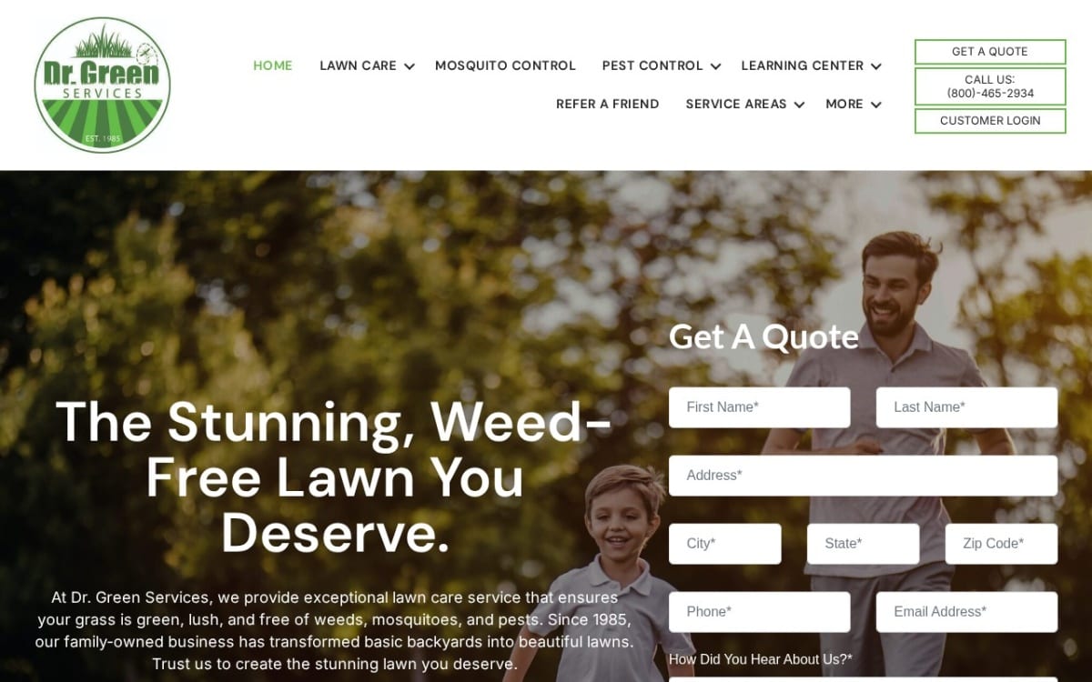 Dr. Green Services lawn care website homepage