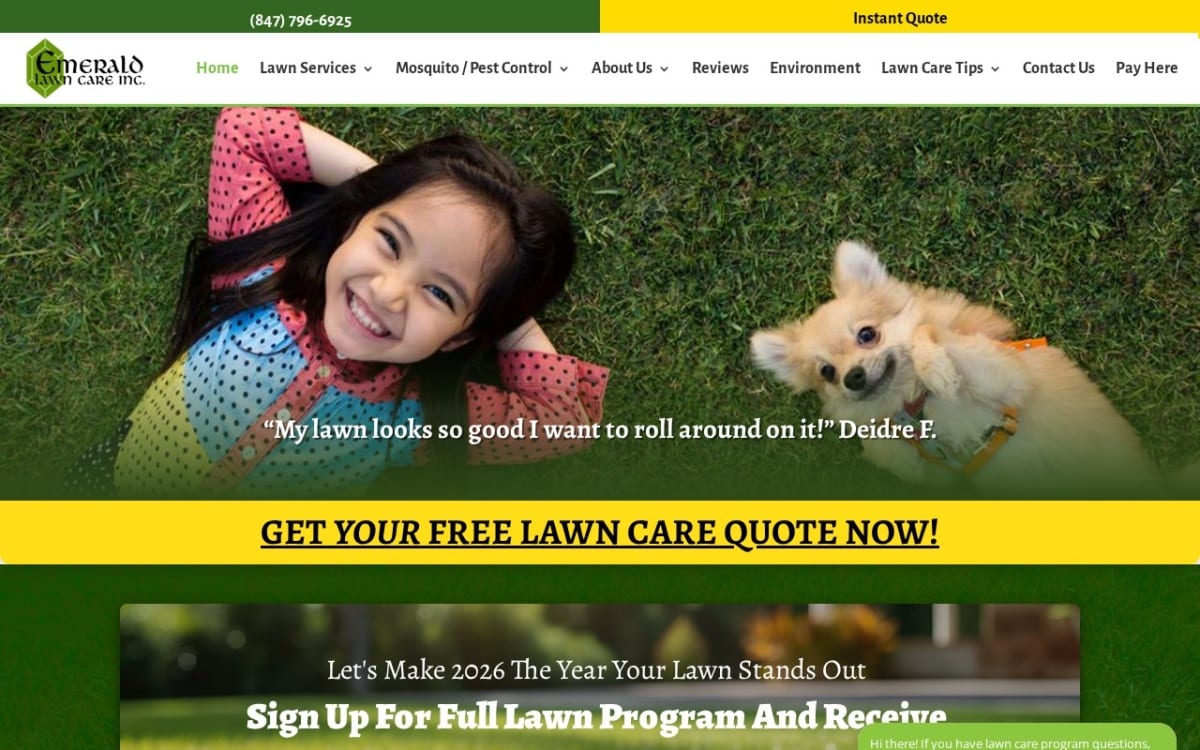 Emerald Lawn Care lawn care website homepage