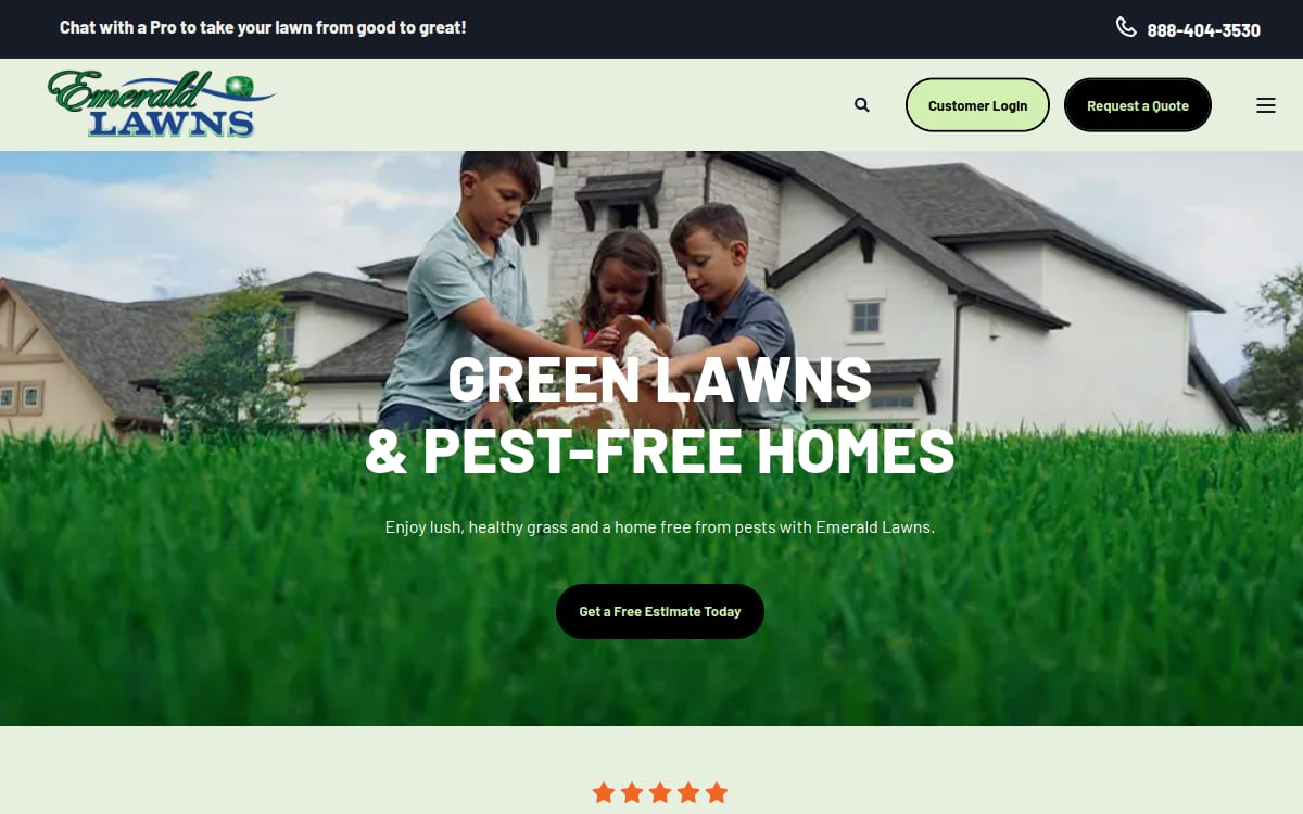 Emerald Lawns lawn care website homepage
