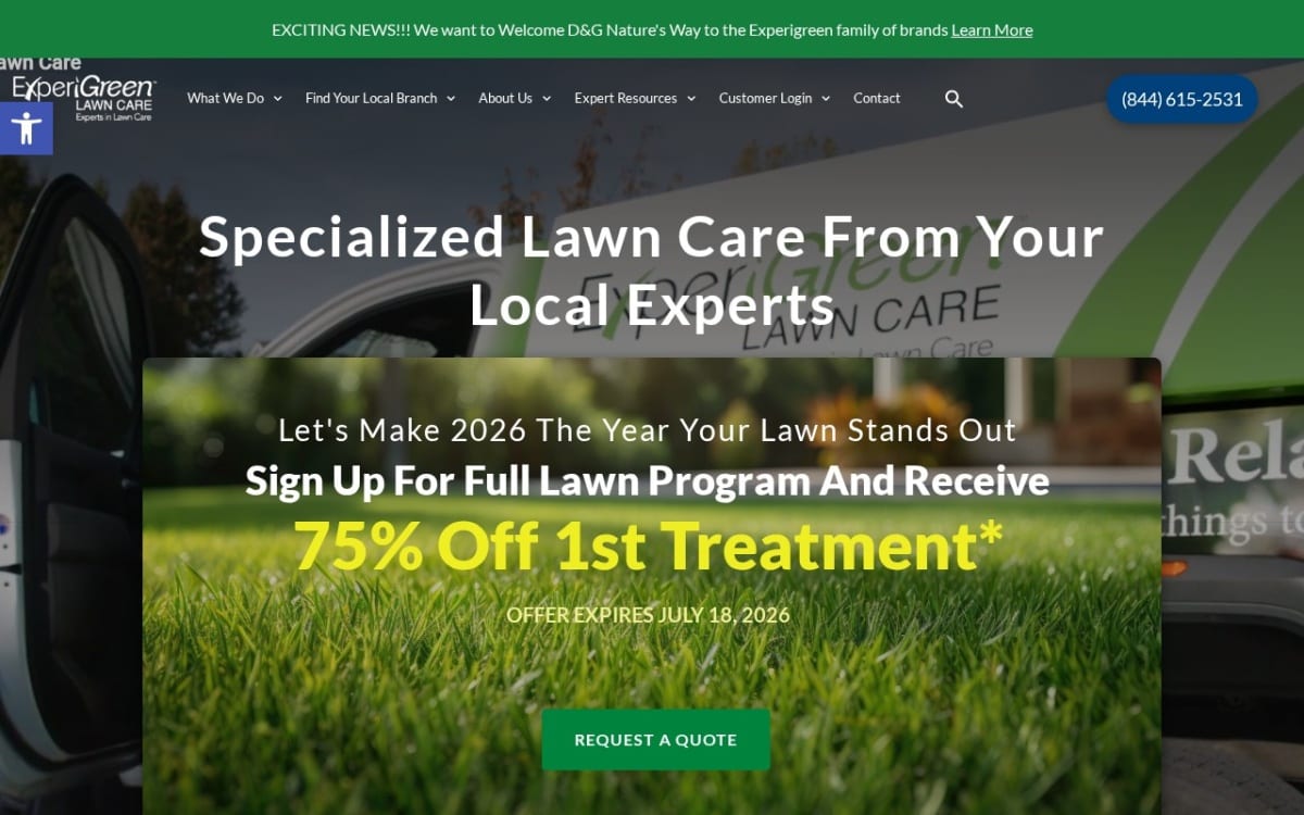 ExperiGreen Lawn Care lawn care website homepage