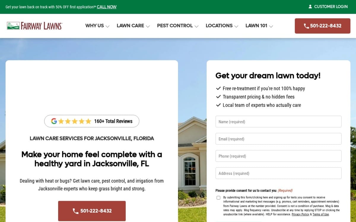 Fairway Lawns of Jacksonville lawn care website homepage