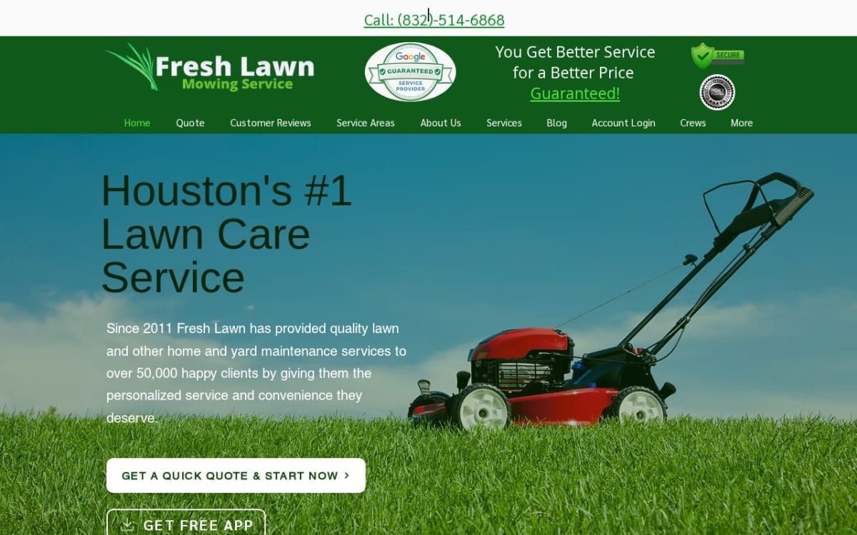 Fresh Lawn lawn care website homepage