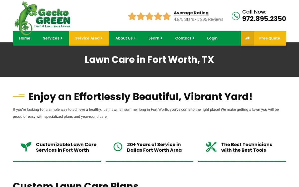 Gecko Green Lawn Care lawn care website homepage