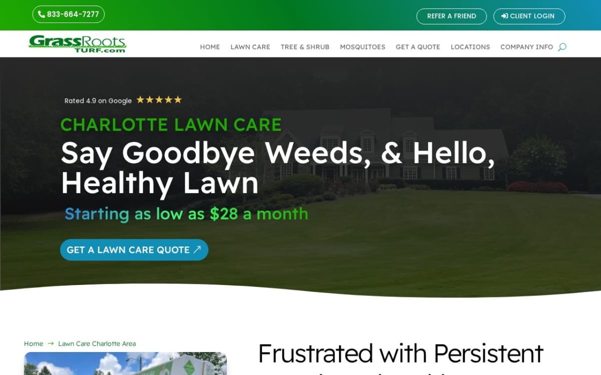 GrassRoots Turf lawn care website homepage