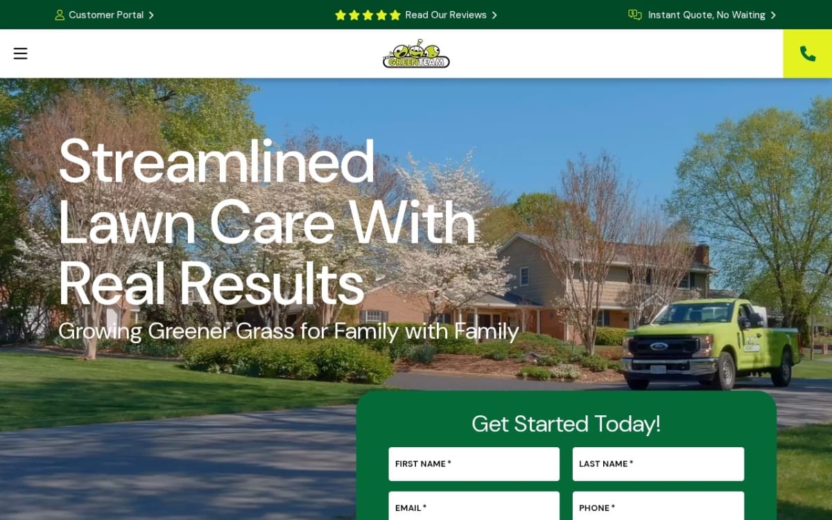 The Green Team lawn care website homepage
