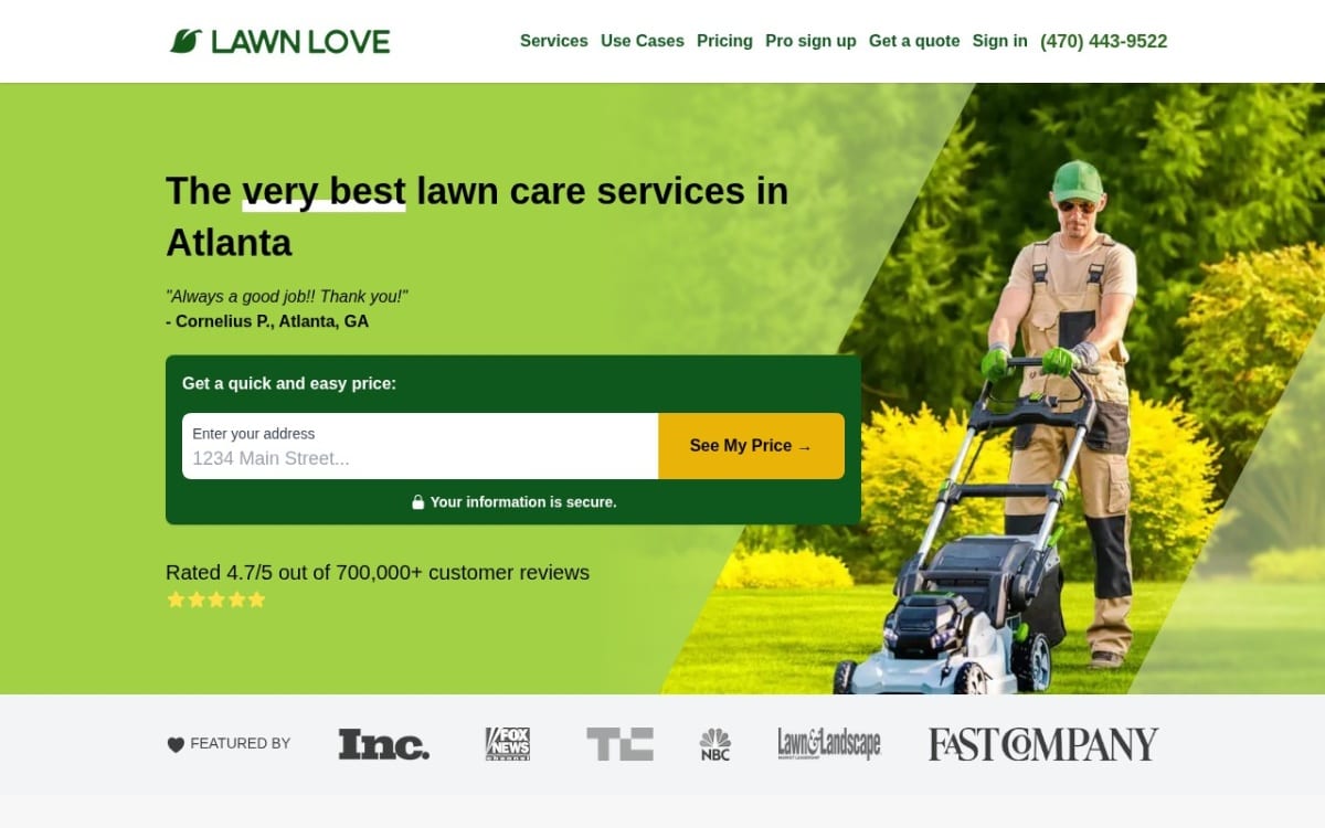 Lawn Love Lawn Care of Atlanta lawn care website homepage