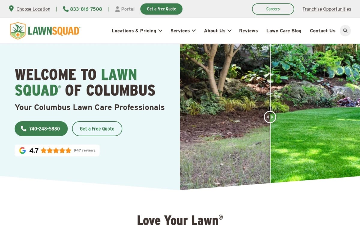 Lawn Squad of Columbus lawn care website homepage