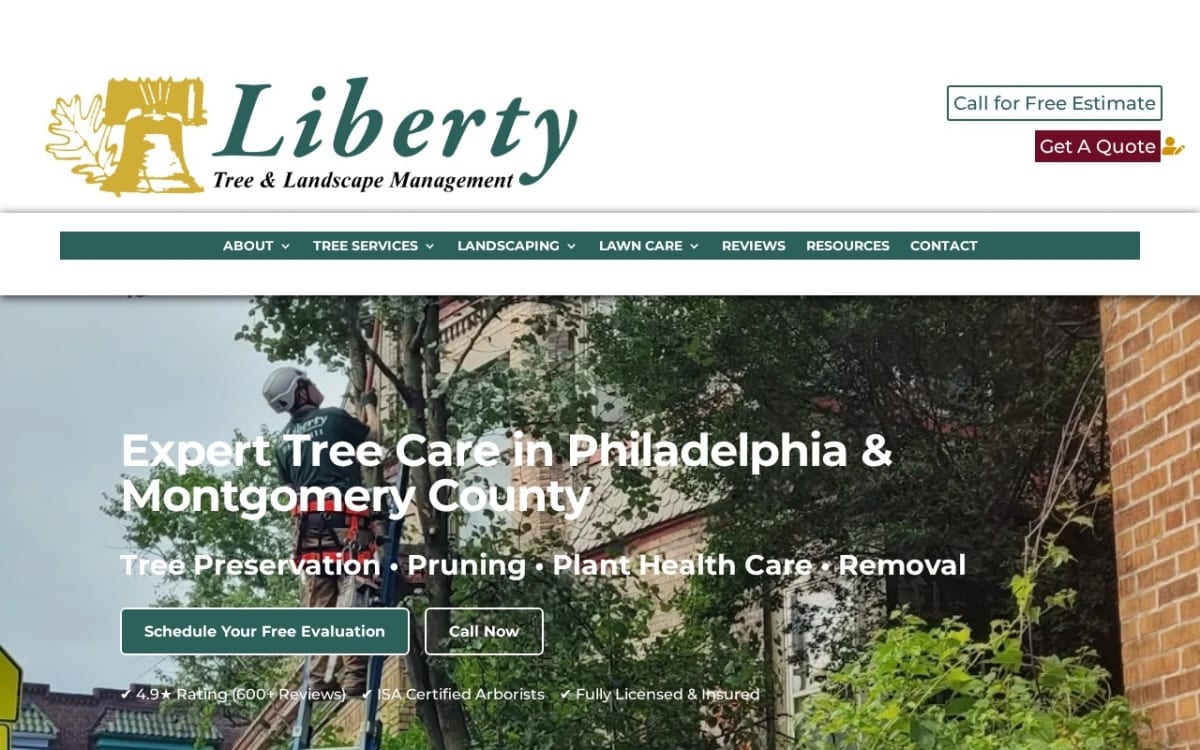 Liberty Tree and Landscape Management lawn care website homepage