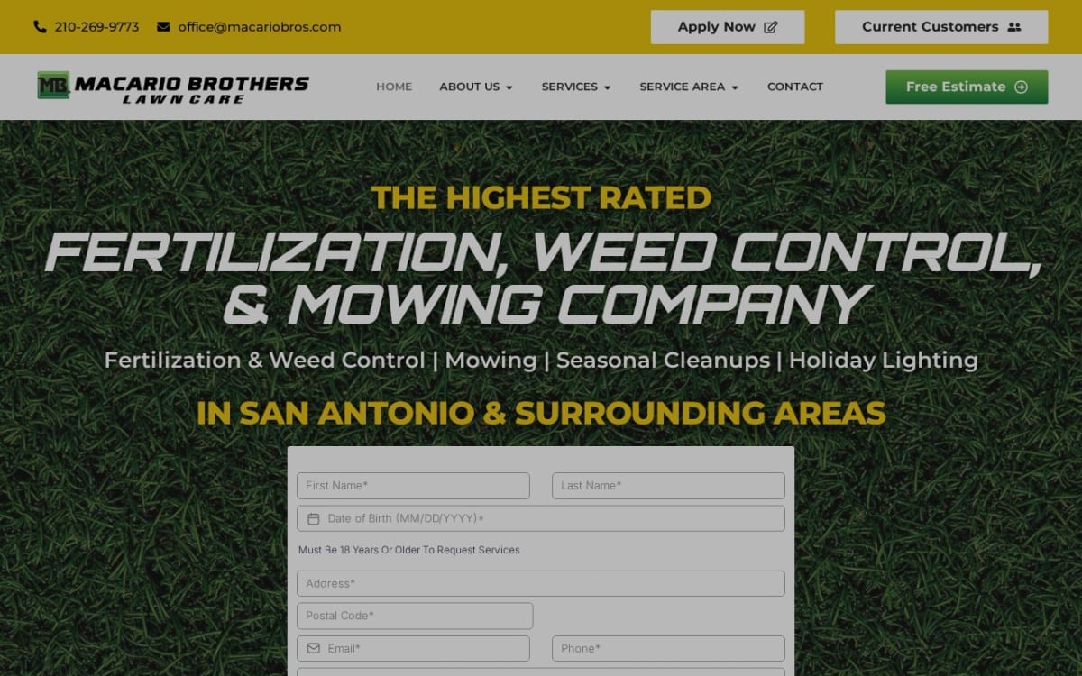 Macario Brothers Lawn Care lawn care website homepage