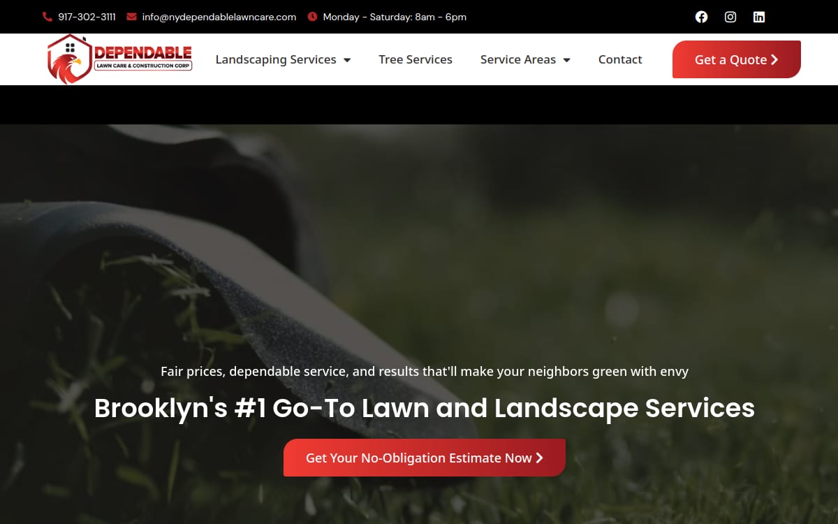 Dependable Lawn Care and Construction Corp lawn care website homepage