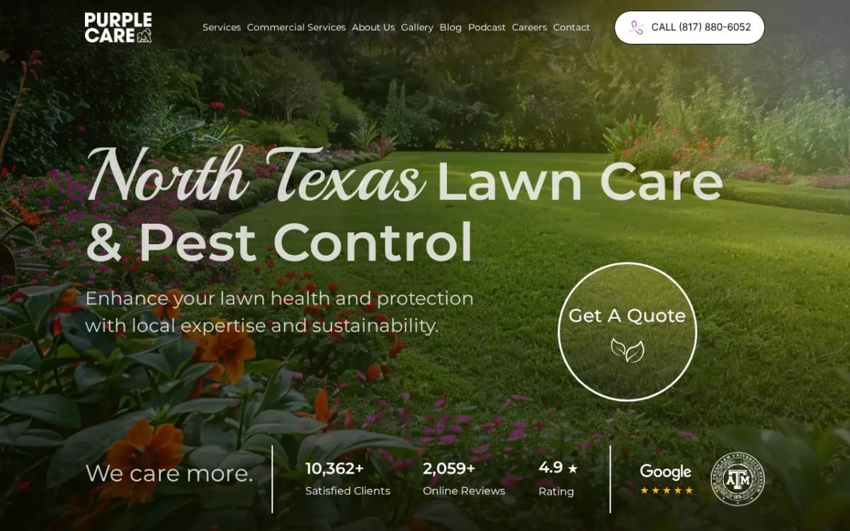 Purple Care Keller Lawn Care lawn care website homepage