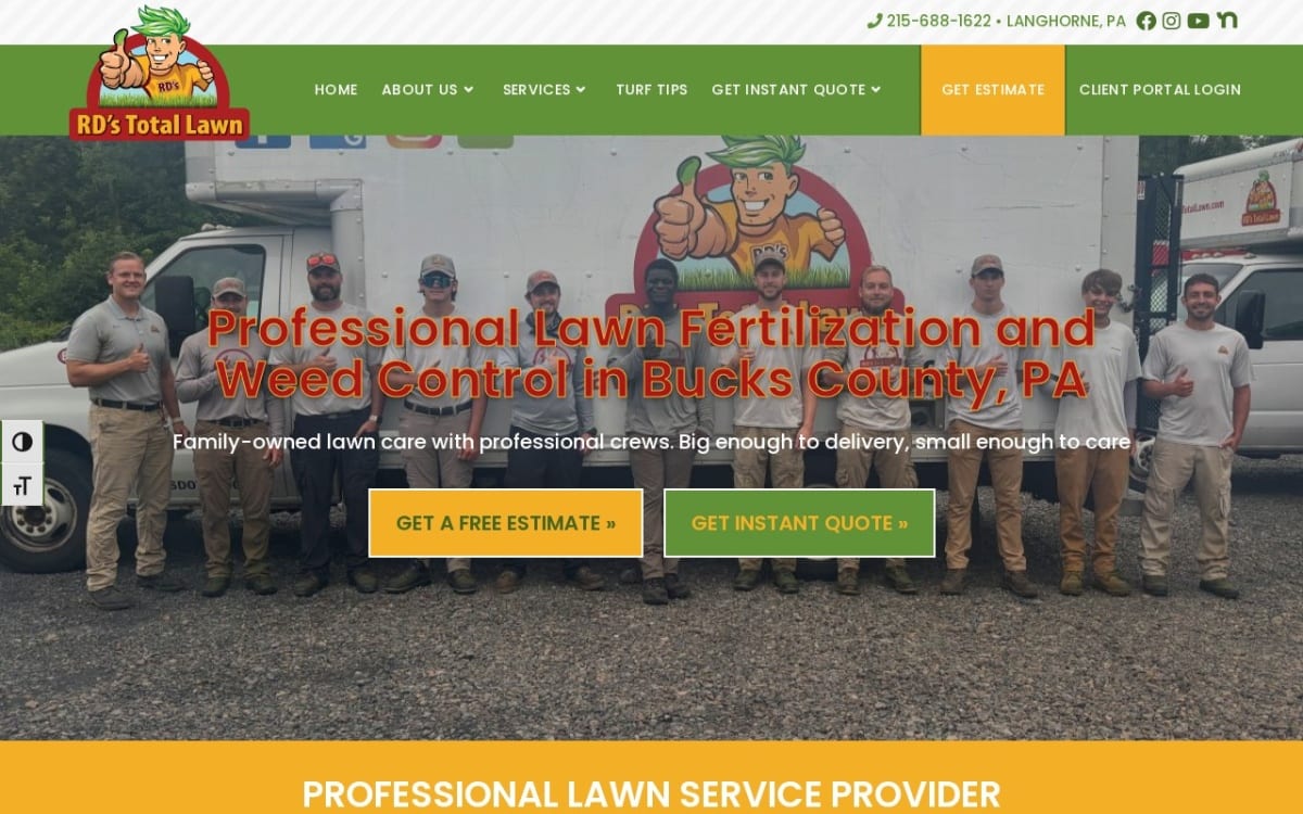 RD's Total Lawn lawn care website homepage