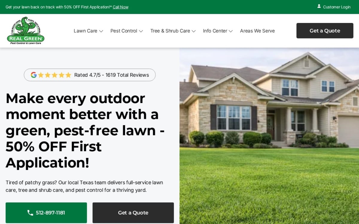 Real Green Pest and Lawn Care lawn care website homepage