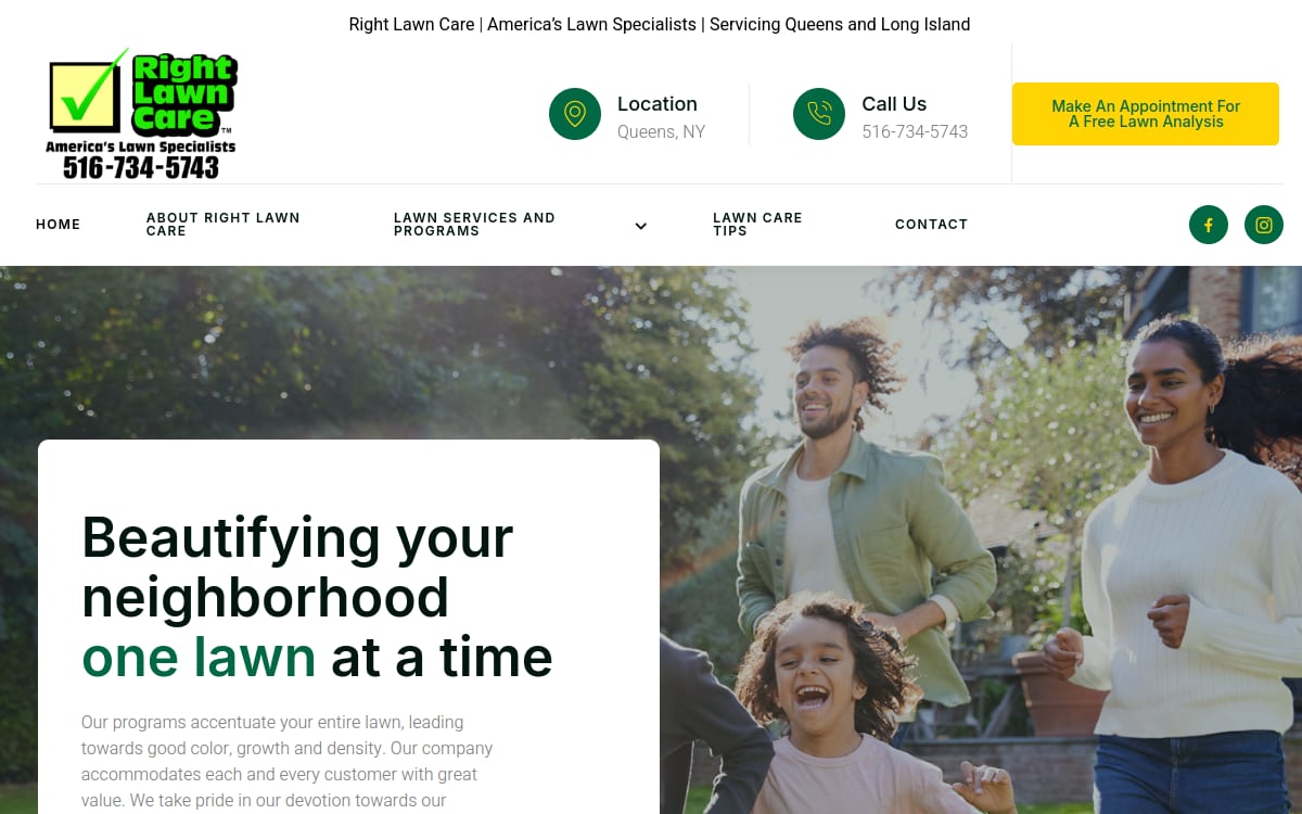Right Lawn Care lawn care website homepage