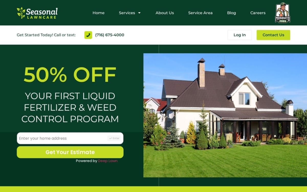 Seasonal Lawncare lawn care website homepage