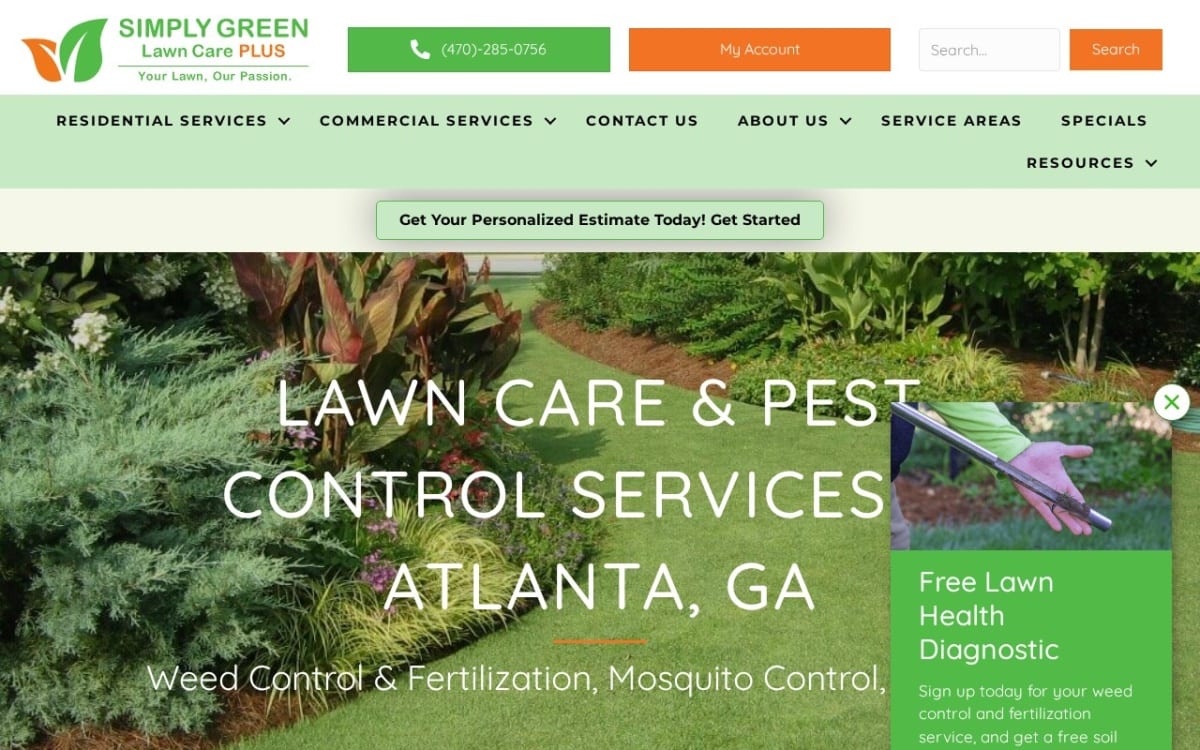 Simply Green Lawn Care lawn care website homepage
