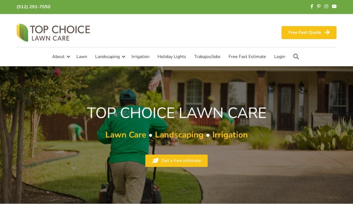 Top Choice Lawn Care lawn care website homepage