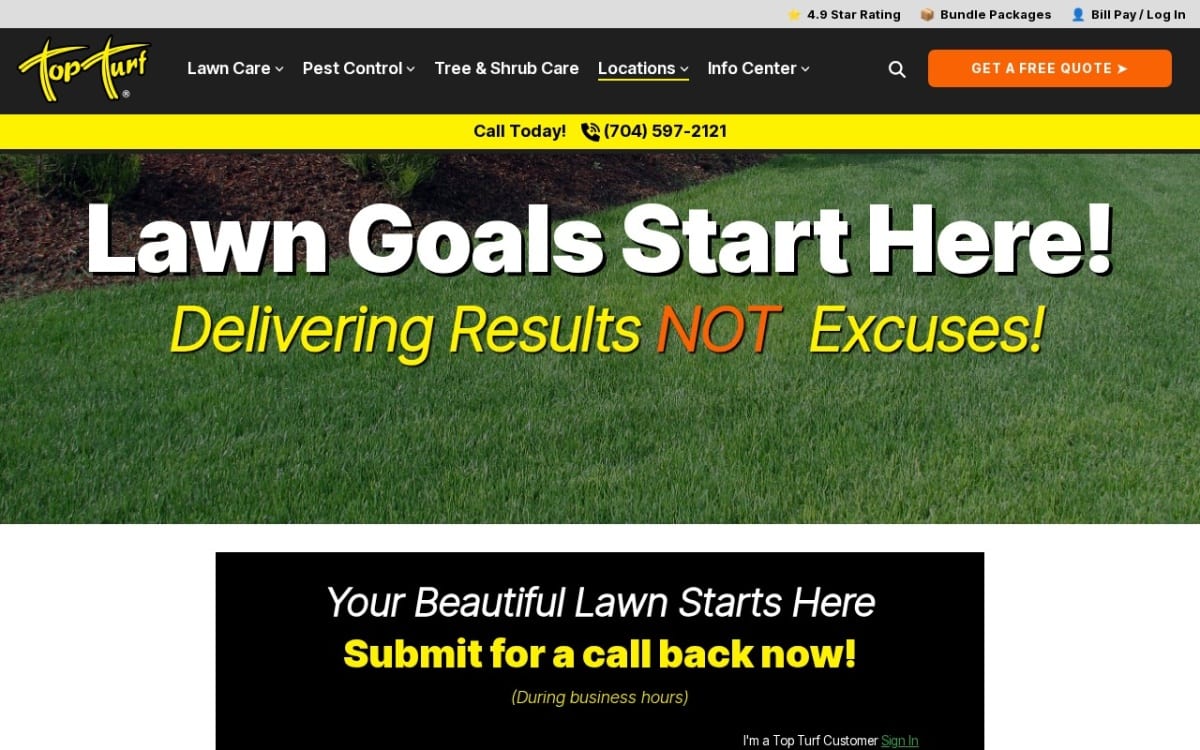 Top Turf Lawn Care and Pest Management lawn care website homepage