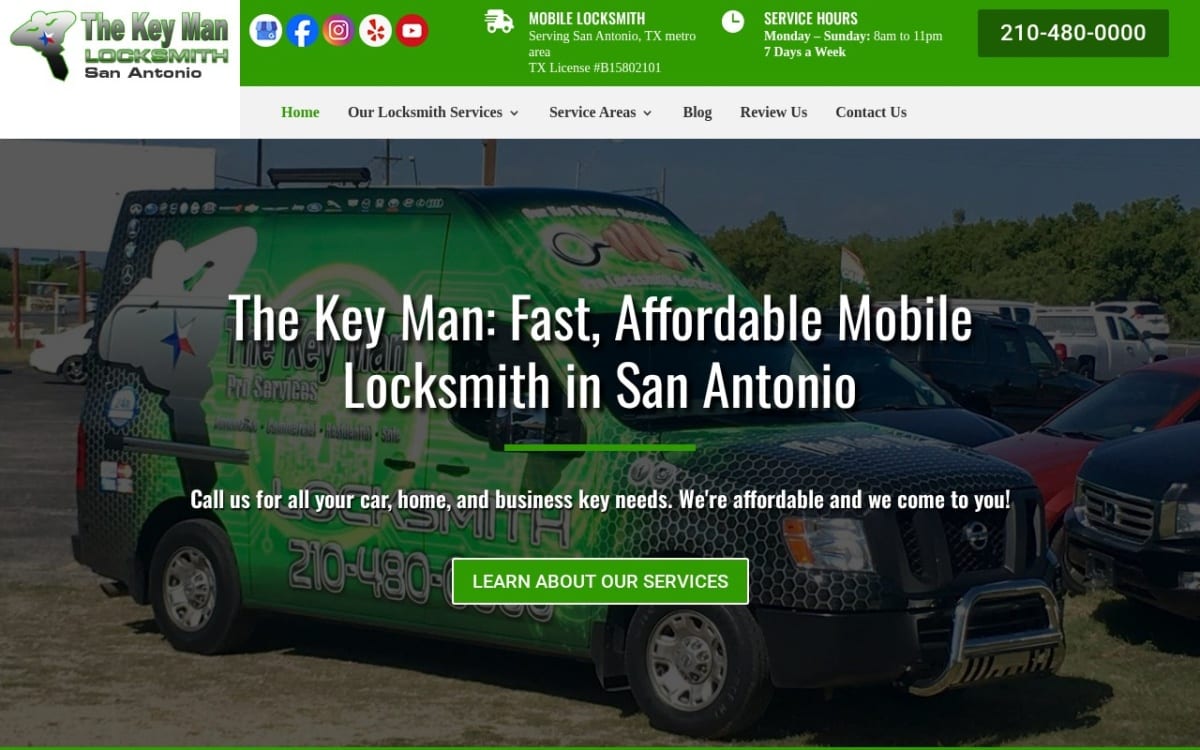 The Key Man Locksmith San Antonio locksmith website homepage