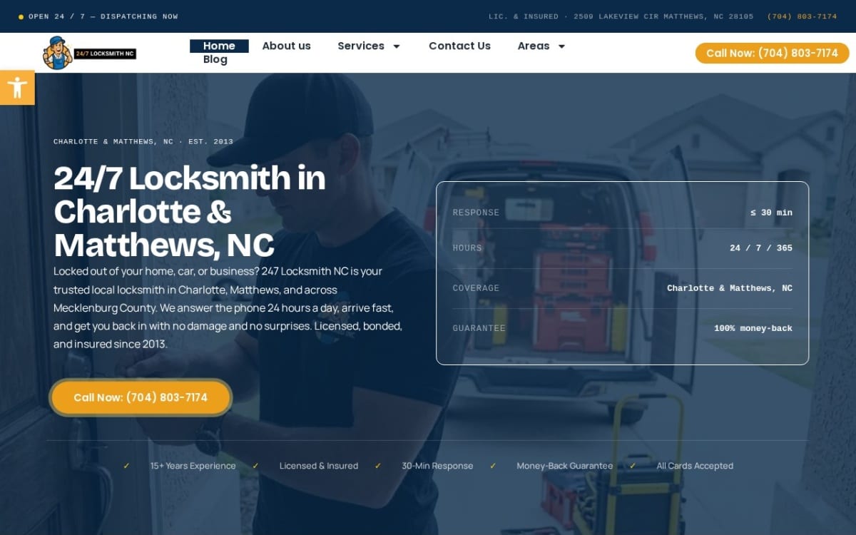 247 Locksmith NC locksmith website homepage