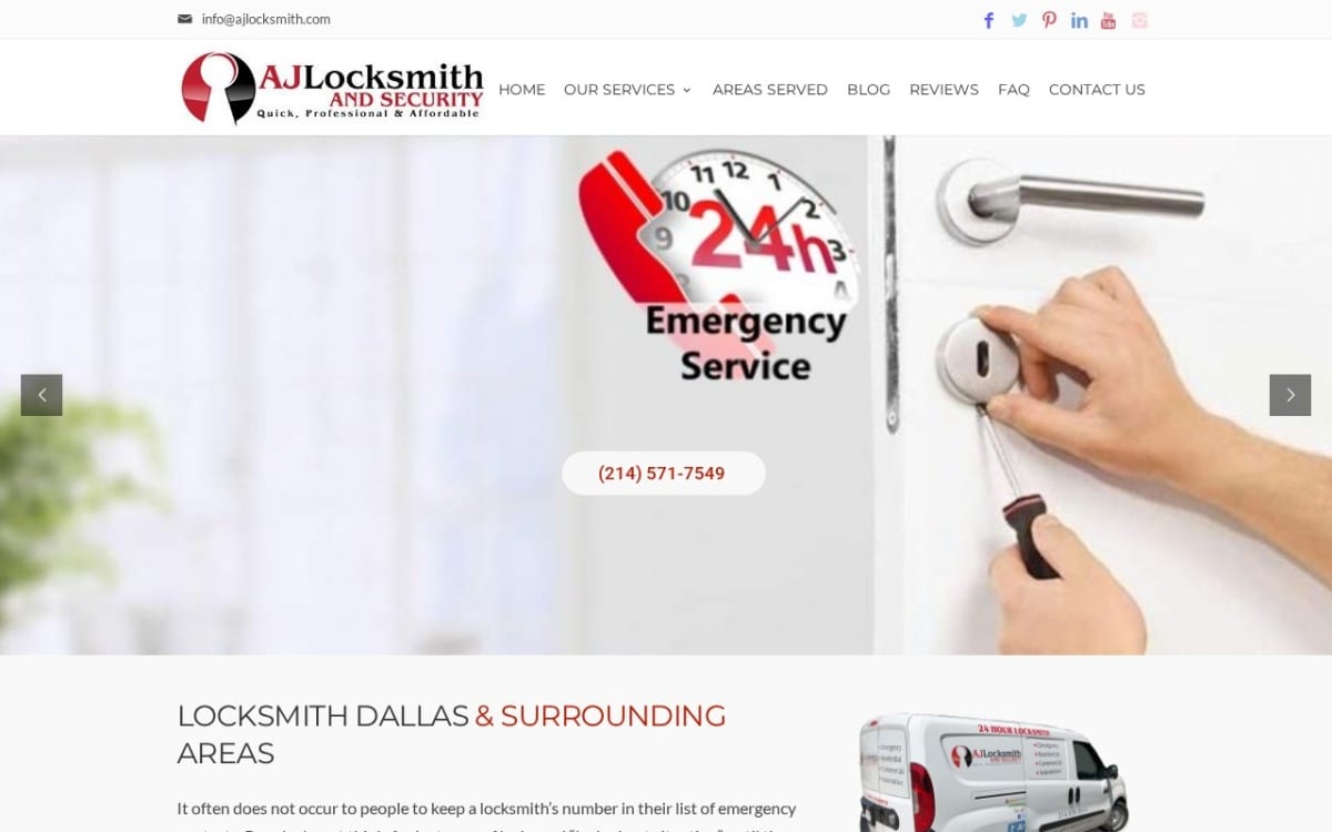 AJ Locksmith - Dallas locksmith website homepage