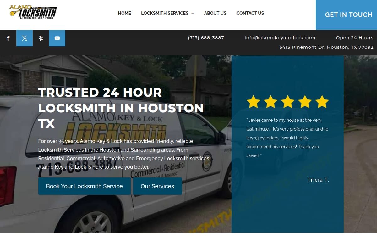 Alamo key & lock locksmith website homepage