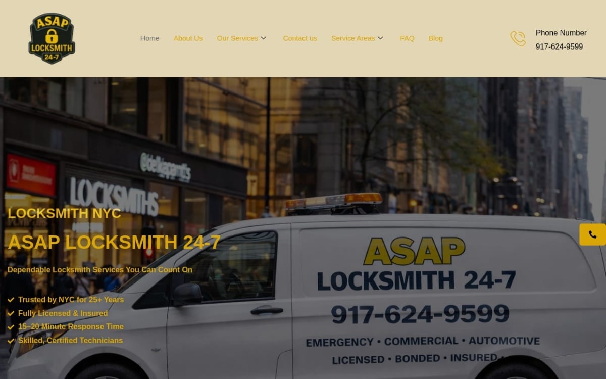 Asap Locksmith 24-7 locksmith website homepage