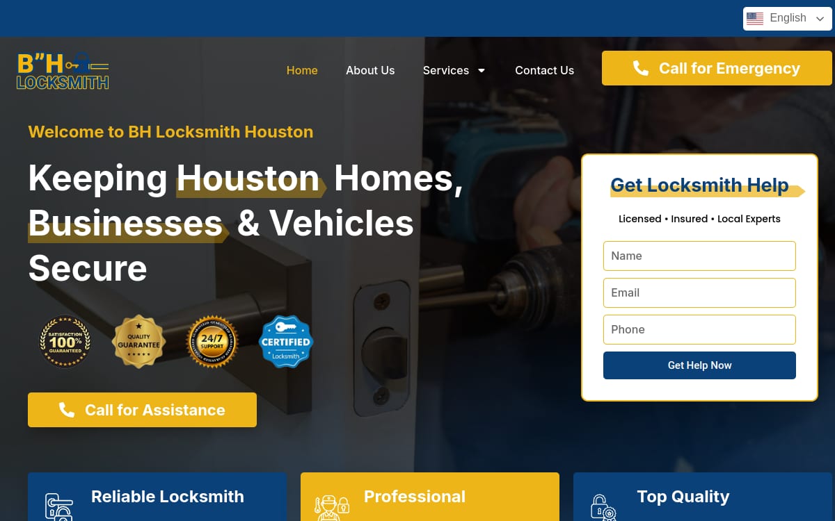 BH Locksmith locksmith website homepage