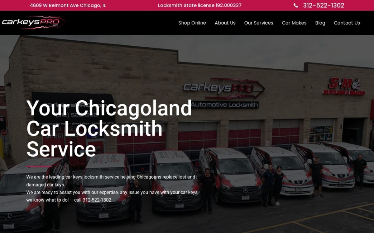 Car Keys Pro locksmith website homepage