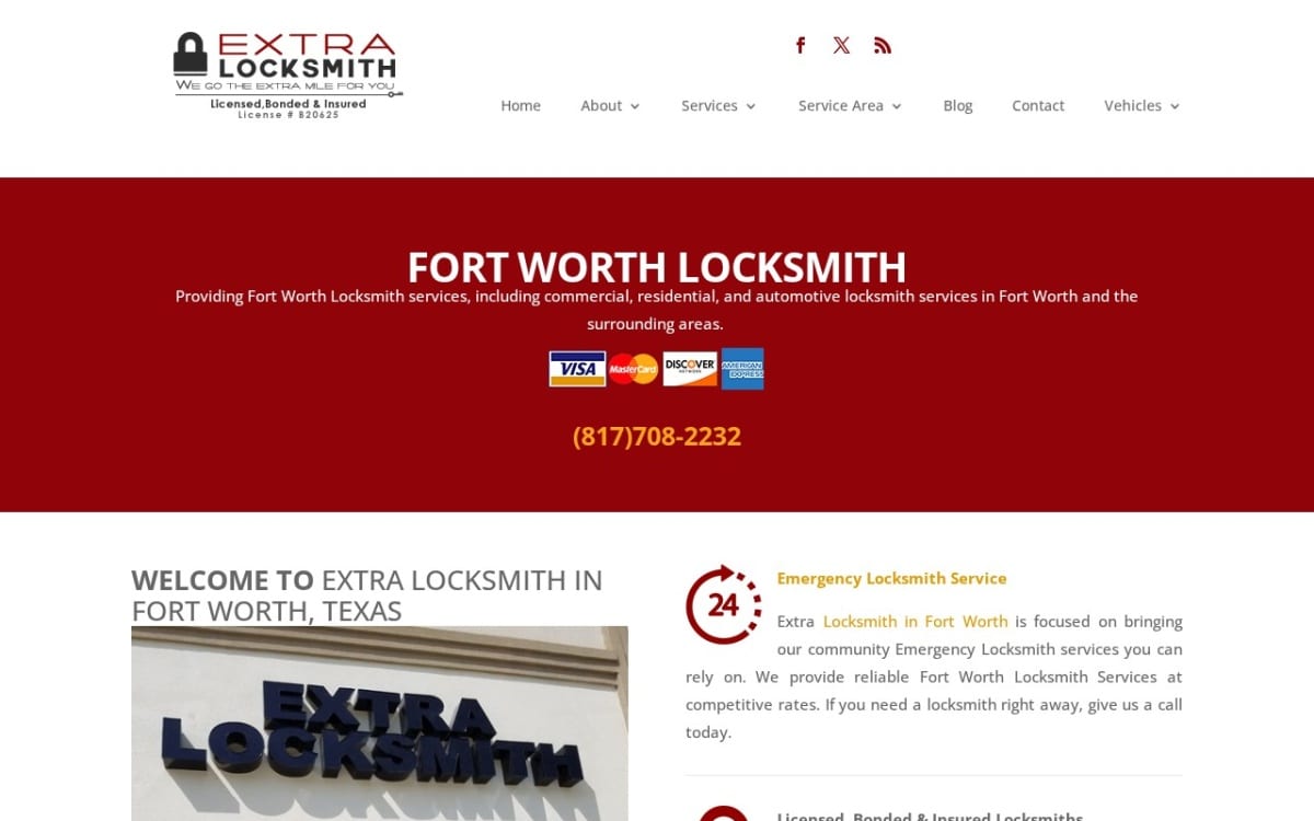 Extra Locksmith locksmith website homepage