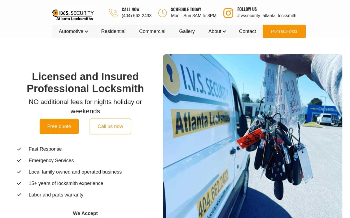 IVS Security Atlanta Locksmith locksmith website homepage