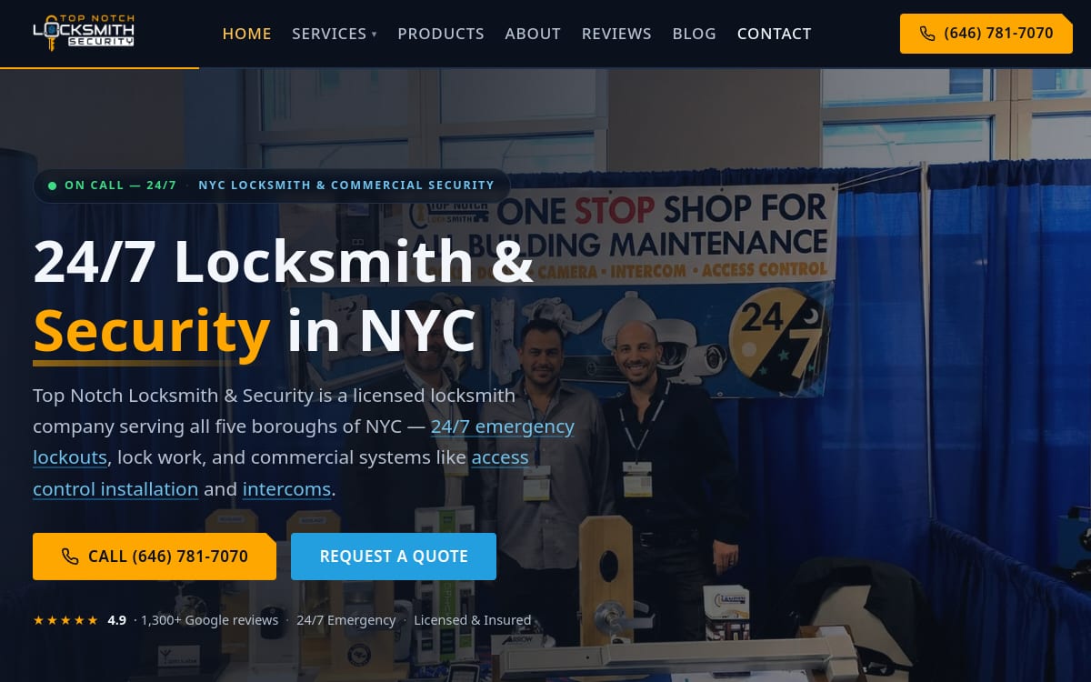 Top Notch Locksmith & Security locksmith website homepage