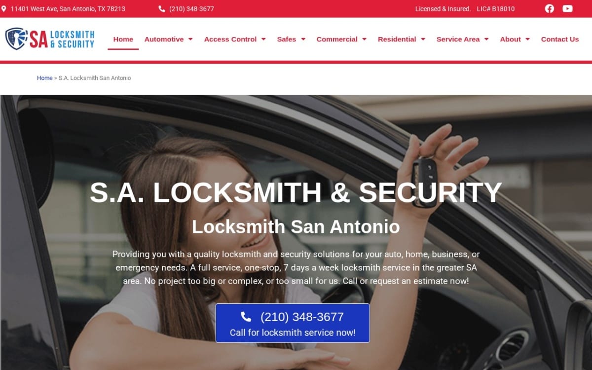 S.A. Locksmith & Security locksmith website homepage