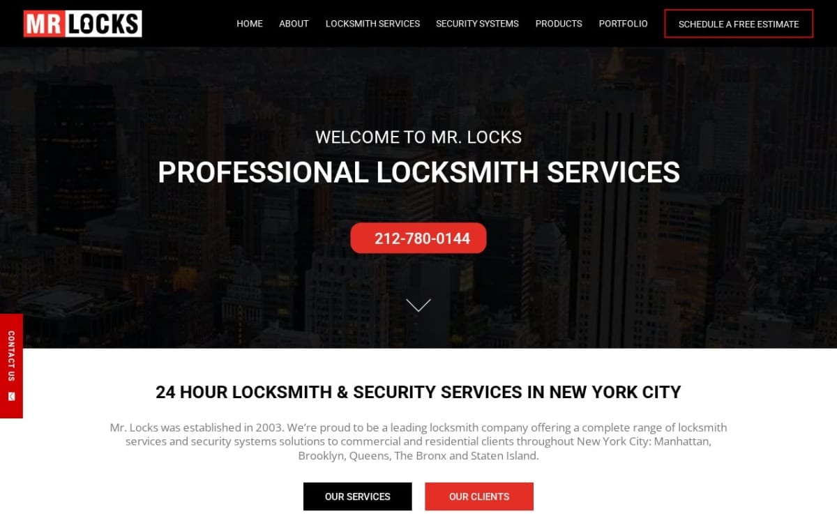 Mr. Locks locksmith website homepage