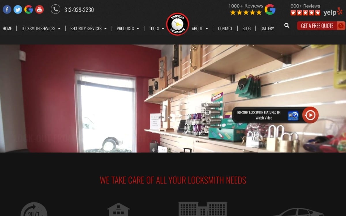 Nonstop Locksmith locksmith website homepage