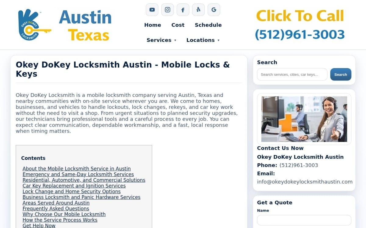 Okey Dokey Locksmith Austin locksmith website homepage
