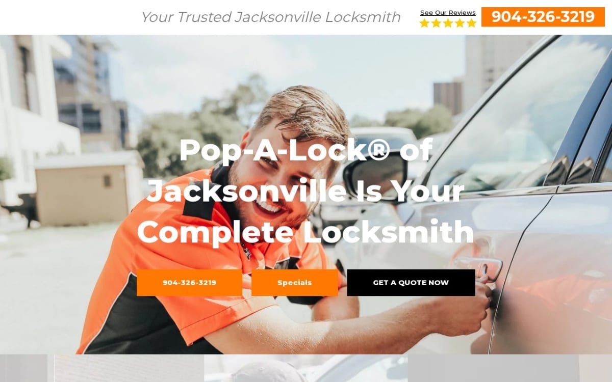 Pop-A-Lock Jacksonville locksmith website homepage