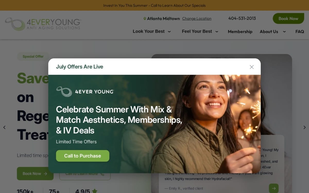4Ever Young Med Spa & Wellness Center - Atlanta Midtown med spa website homepage