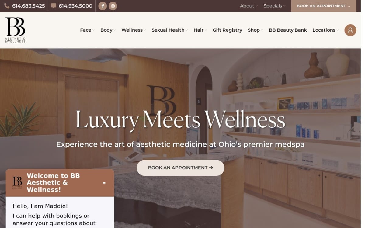 BB Aesthetic & Wellness med spa website homepage
