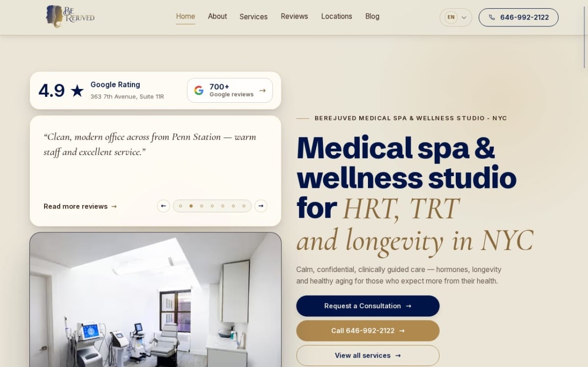 BeRejuved Medical Spa & Wellness Studio - NYC med spa website homepage