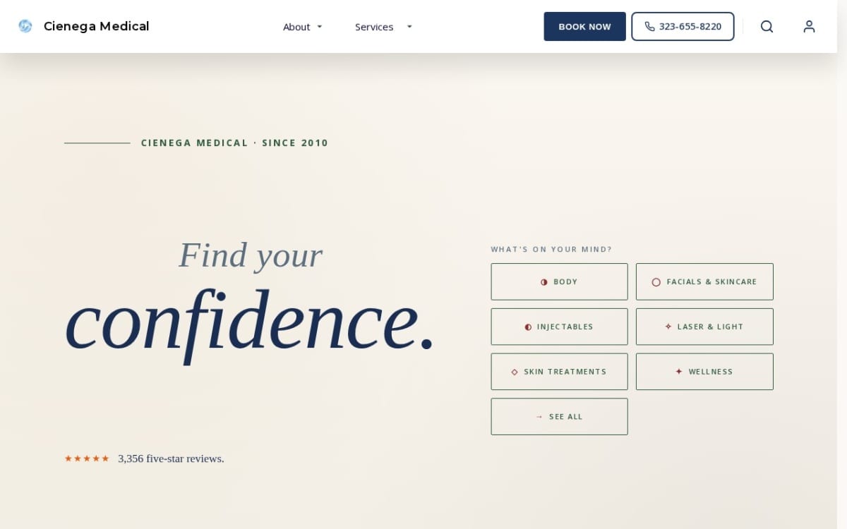 Cienega Medical med spa website homepage