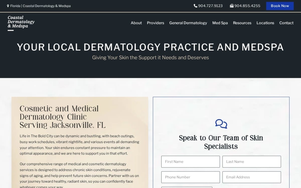 Coastal Dermatology & Medspa med spa website homepage