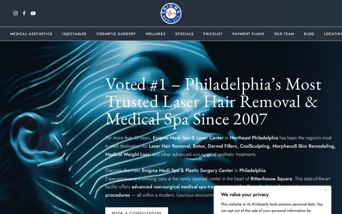 Enigma Medi Spa & Laser Center med spa website homepage