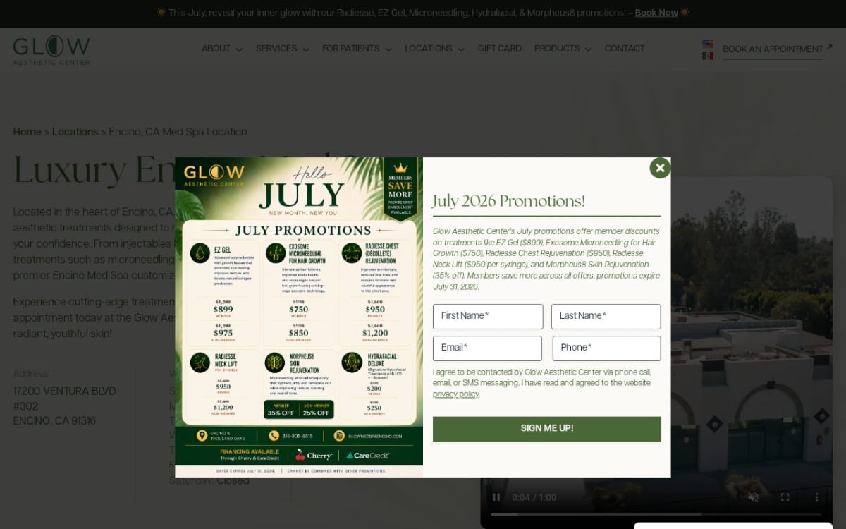 Glow Aesthetic Center Med Spa med spa website homepage