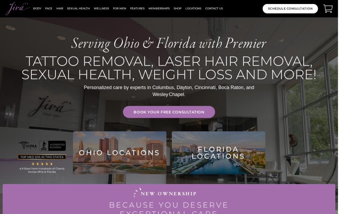 Jiva Med Spa Columbus med spa website homepage