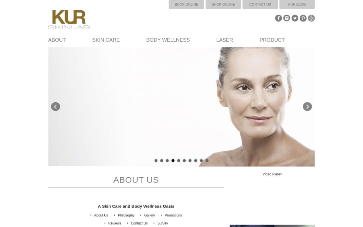 KUR Skin Lab med spa website homepage