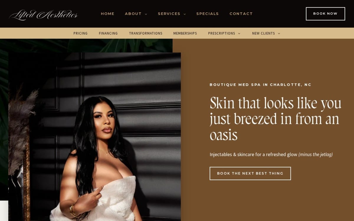 Lifted Aesthetics Charlotte med spa website homepage