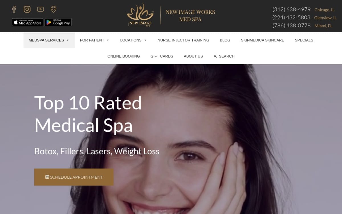 New Image Works med spa website homepage