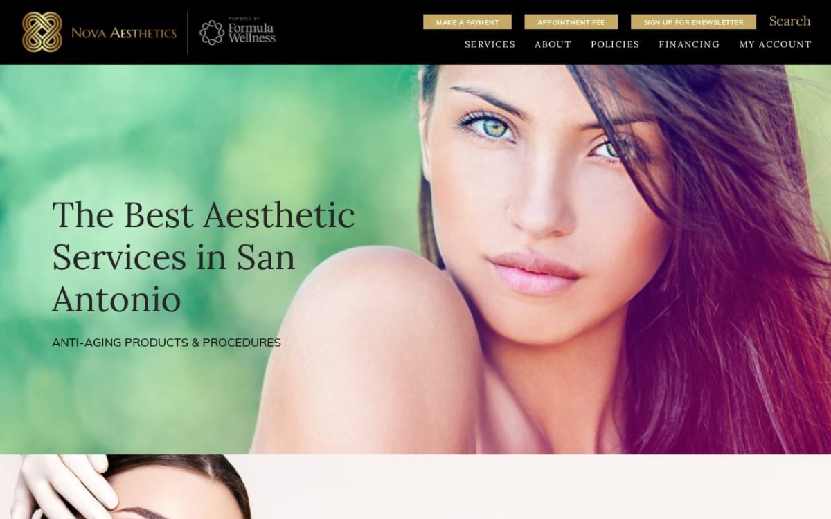Nova Aesthetics med spa website homepage